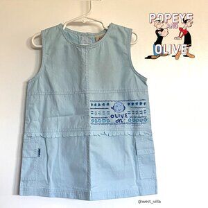Olive Oyl Popeye Girl Cotton Sleeveless Dress Blue Toddler 5-6
